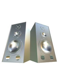 3d rendered ilustration of two silver speakers