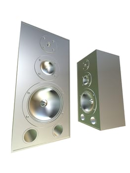 3d rendered illustration of two silver speakers
