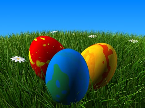 3d rendered illustration of colored easter eggs
