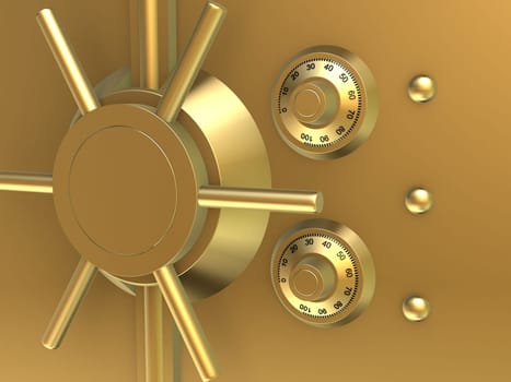 3d rendered illustration of a golden bank safe