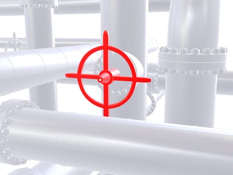 3d rendered illustration of pipelines with a red valve