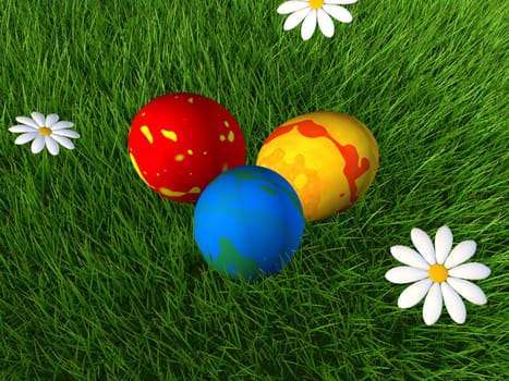 3d rendered illustration of colored easter eggs