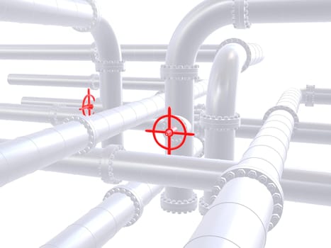 3d rendered illustration of pipelines with a red valve
