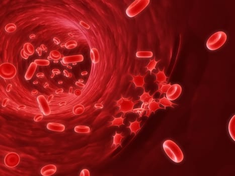 3d rendered illustration of an artery with platlets closing a wound