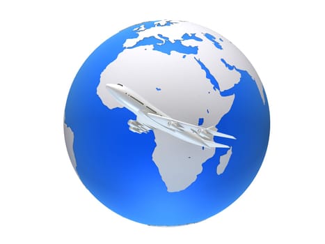 3d rendered illustration of a globe and a white plane