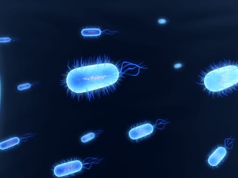 3d rendered close up of streaming blue bacteria