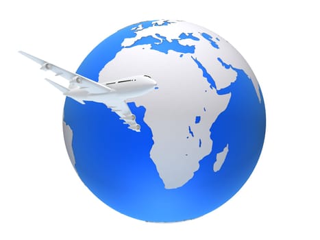 3d rendered illustration of a globe and a plane
