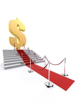 3d rendered illustration of a red carpet with a dollar sign