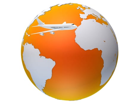3d rendered illustration of a globe and a plane