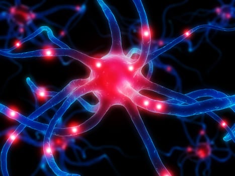 3d rendered close up of an active nerve cell