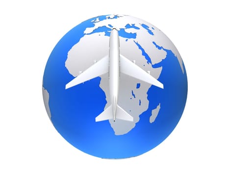 3d rendered illustration of a globe and a plane
