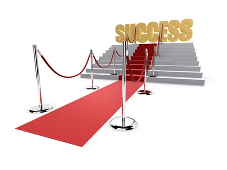 3d rendered illustration of a stair with a red carpet and the golden letters success