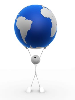 3d rendered illustration of a little character with a globe in his hands