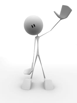 3d rendered illustration of a little character saluting the world