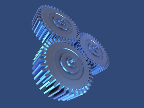 3d rendered illustration of three metal gears
