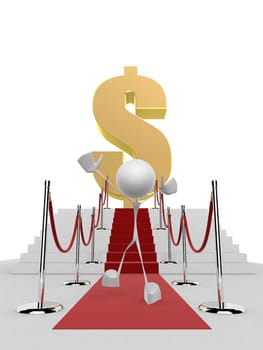 3d rendered illustration of a little character on a red carpet