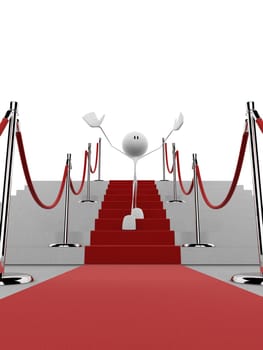 3d rendered illustration of a little character on a red carpet
