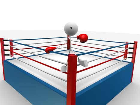 3d rendered illustration of a little character in a boxing arena