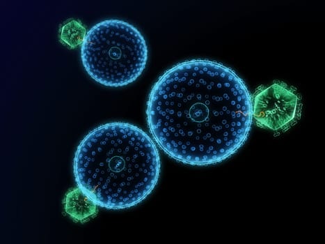3d rendered illustration of hiv viruses attacking cells