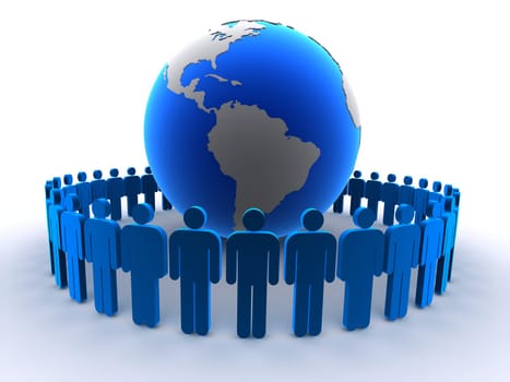 3d rendered illustration of a globe and man signs