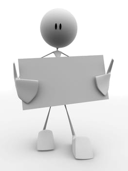 3d rendered illustration of a little character with a blank board