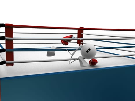 3d rendered illustration of a little character in a boxing arena