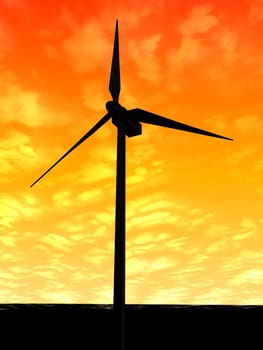 3d rendered illustration of one wind mill in the sunset