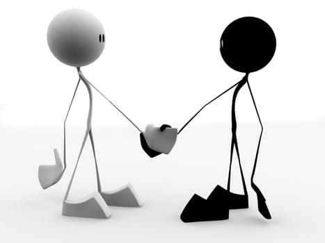 3d rendered illustration of a black and a white little character