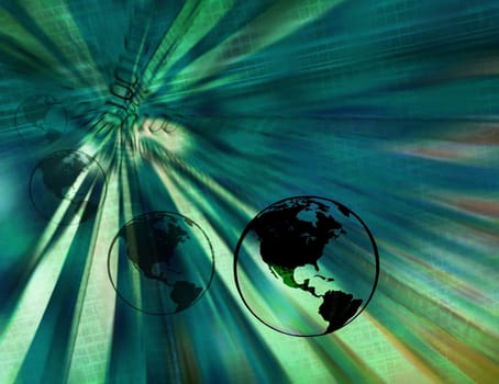 Binary earth globes in abstract background - computer technology concept
