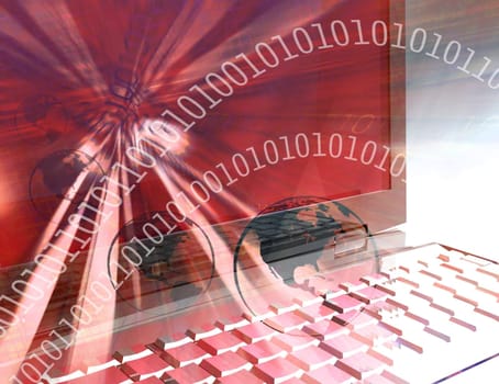 IT technology business - computer with abstract design elements in techno background