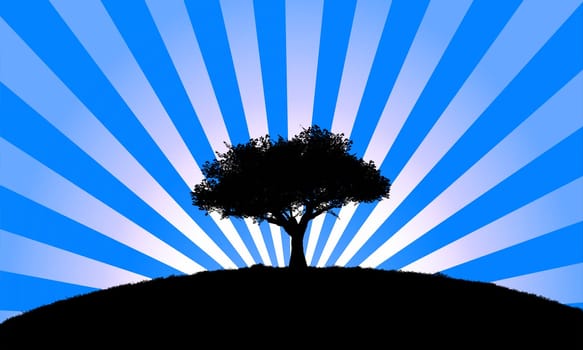 computer generated vector landscape with tree silhouette