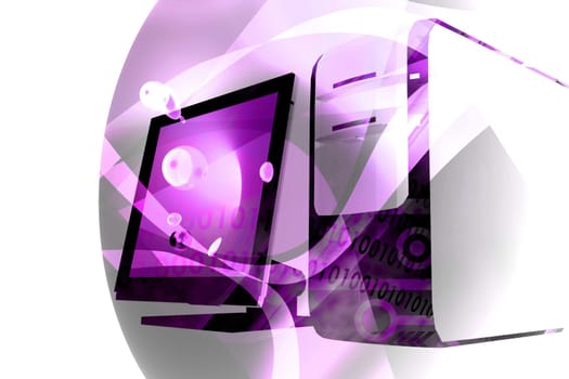 desktop computer with abstract technology elements