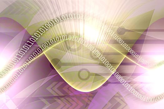 Computer technology elements with binary data leaks - colorful background