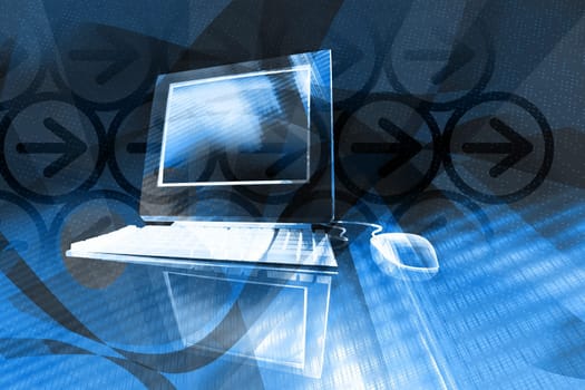 desktop computer with abstract technology elements