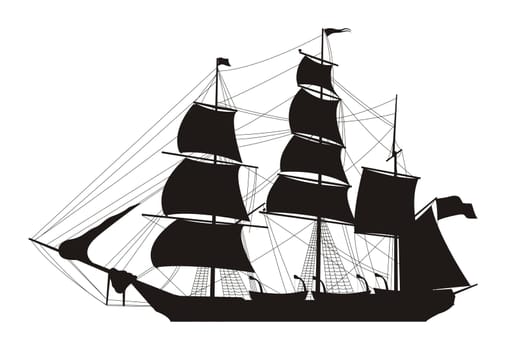 Sailing ship silhouette - vector illustration