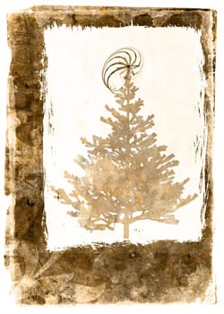 Mixed media illustration of vintage christmas tree over grunge background