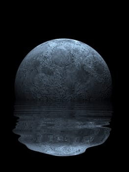 3d rendered illustration of the moon about water