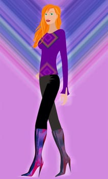 Illustration of a pretty brunette woman