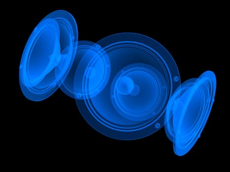 3d rendered illustration of blue speakers