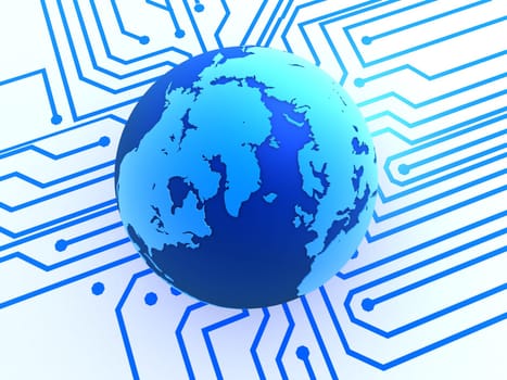 3d rendered illustration of a chip and a globe