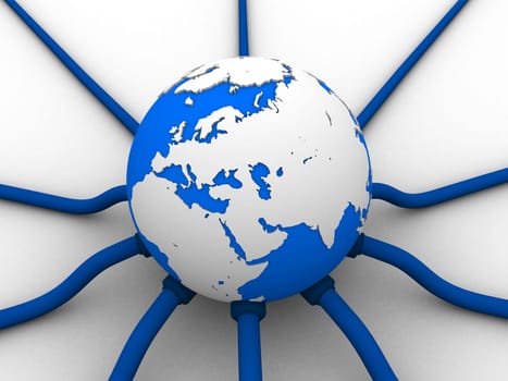 3d rendered illustration of a globe with network cables