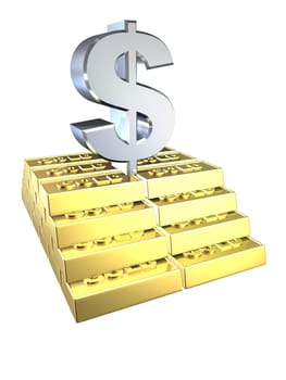 3d rendered illustration from a stair of gold bars and a silver dollar sign