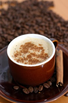cup of coffee and coffee beans