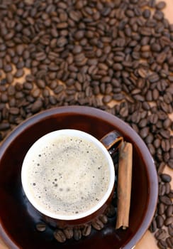 cup of coffee and coffee beans