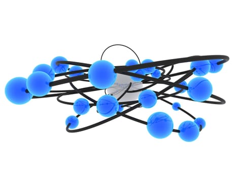 3d rendered illustration of blue balls and grey metal lines