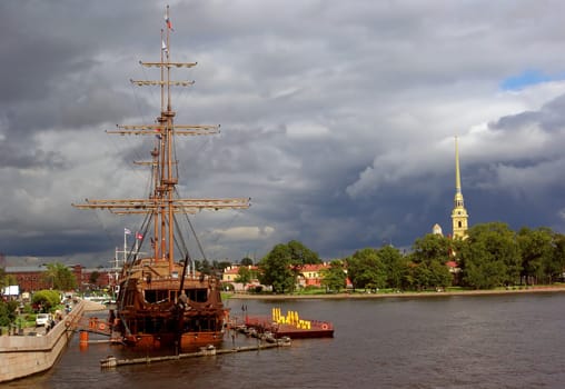 St.Petersburg, Russia, Neva river and old ship