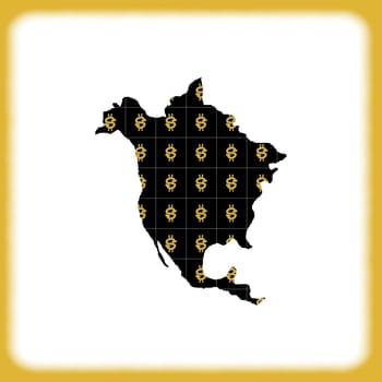 A black nothern america map full with dollars symbols.