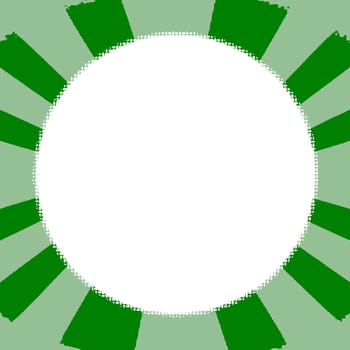 A big white circle framed with beams of pale and dark green.