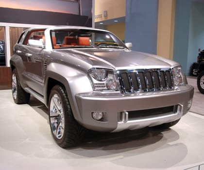 SIlver SUV mockup in showroom