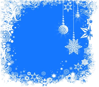 elegant frame with snowflakes and crystal ornaments